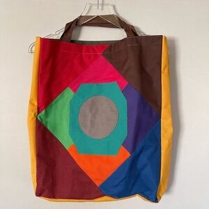 Vintage Lightweight Bright Kaleidoscope Color Block Tote Bag